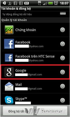 Gỡ bỏ Gmail trên HTC