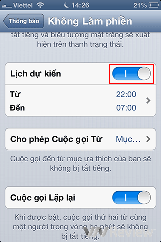 Thiết lập tính năng Không Làm phiền trên iPhone chạy iOS 6