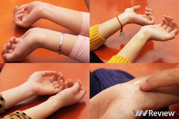 Thử nghiệm dung dịch "lạ" từ áo ngực Trung Quốc trên tay người, cả nam và nữ