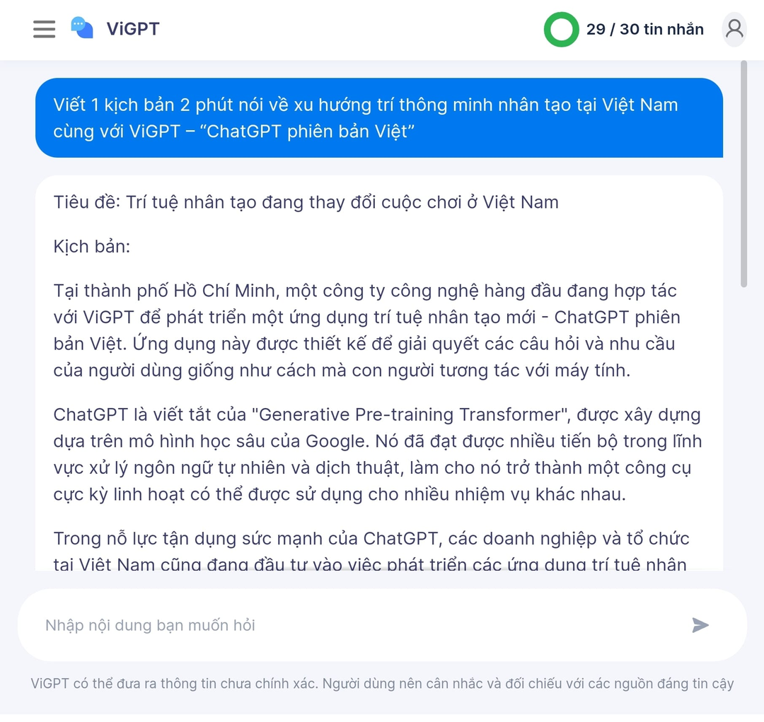 Một số câu trả lời đến từ ViGPT, “ChatGPT phiên bản Việt” của VinBigdata, anh em xem rồi cho ý kiến nhé!