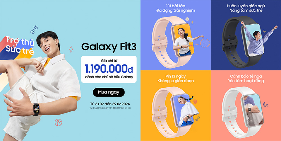 Samsung Galaxy Fit3 có màn hình lớn, pin 13 ngày và giá 1,39 triệu đồng