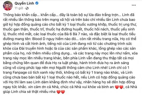 Bị quảng cáo "ba đời nhà tôi" lấy cắp hình ảnh, MC Quyền Linh ra thông báo khẩn