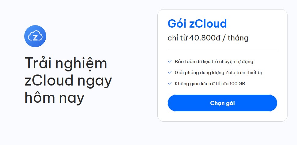 Zalo bất ngờ mở bán zCloud: gói lưu trữ nội dung tin nhắn, hình ảnh, file lên đám mây, giá gần 500 nghìn một năm được 100GB