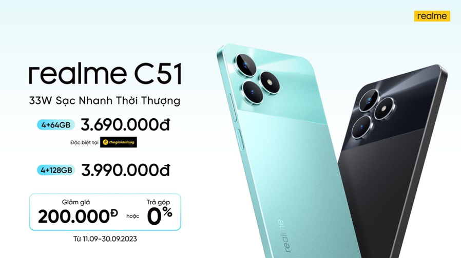 Dòng C của realme “kết nạp” thêm thành viên mới realme C51 tại Việt Nam: sạc nhanh 33W, thiết kế lạ, giá khởi điểm từ 3,69 triệu đồng