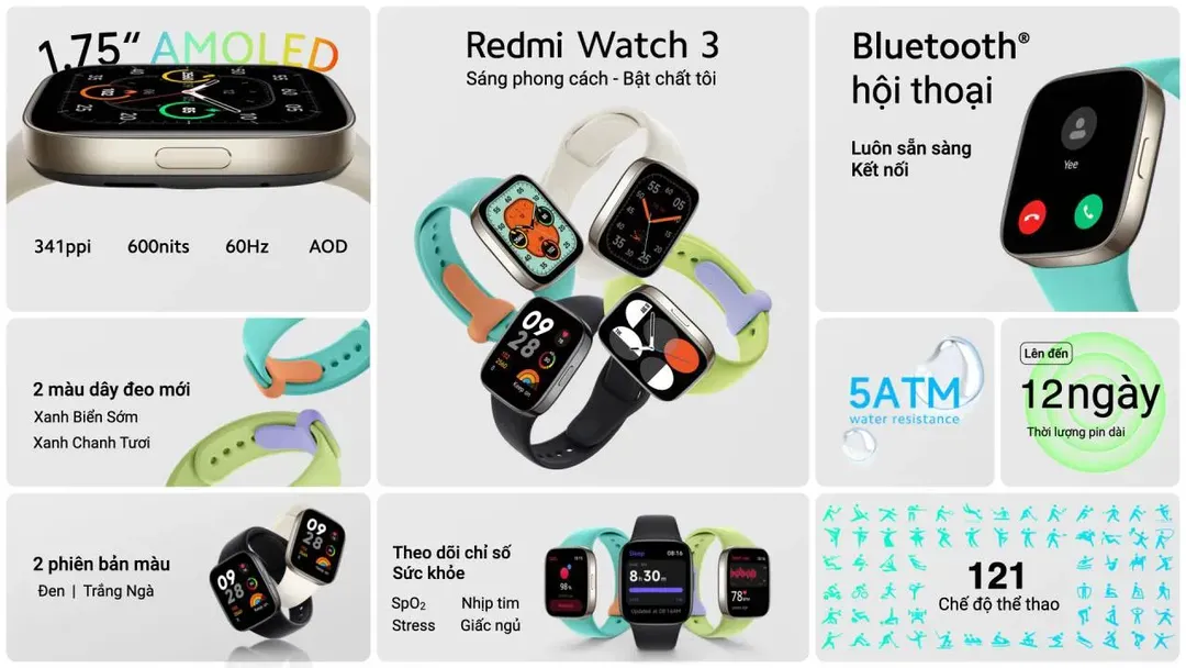 Xiaomi Redmi Watch 3 trình làng tại Việt Nam: mặt vuông như Apple Watch, “hàng tá” tính năng, pin 12 ngày, giá chưa đến 3 triệu đồng