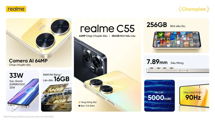 realme C55 chính thức mở bán tại Việt Nam, giảm trực tiếp 300.000 đồng và cơ hội trúng Honda Wave RSX