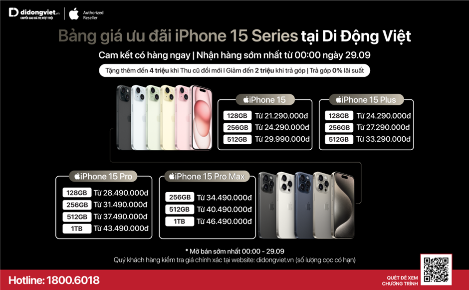 Di Động Việt tiếp tục nhận đặt hàng iPhone 15 series