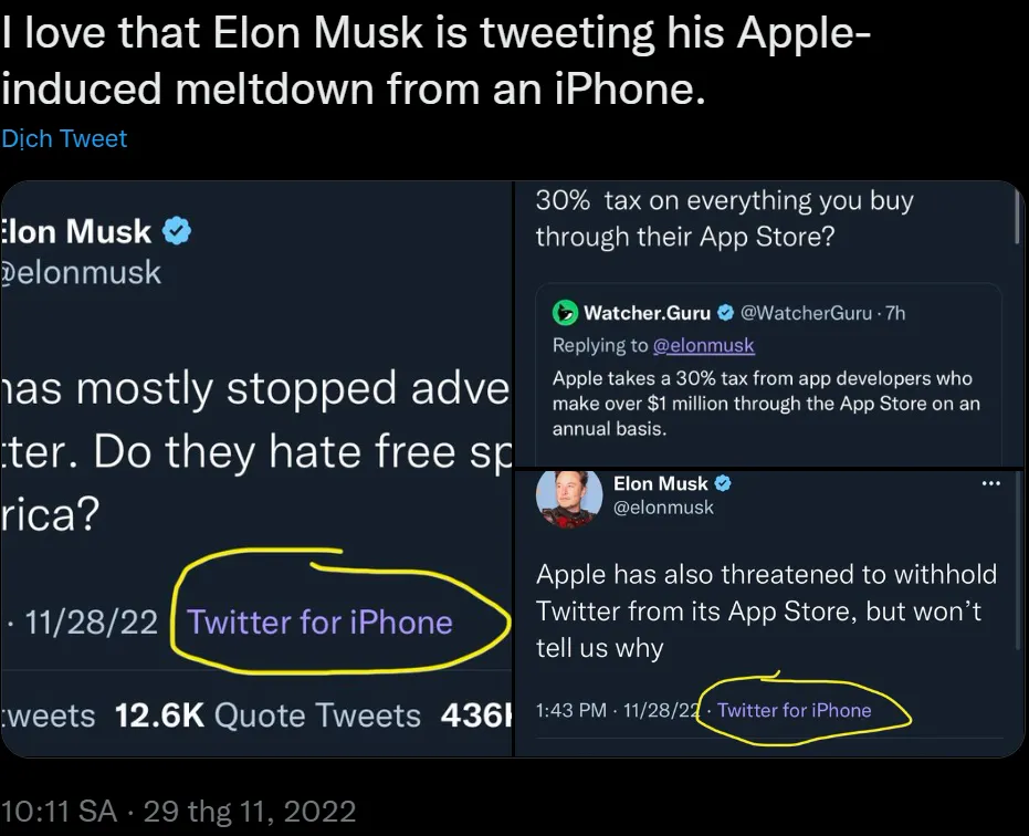 Elon Musk bị người dùng Twitter chế giễu vì đăng tweet chỉ trích Apple bằng... iPhone