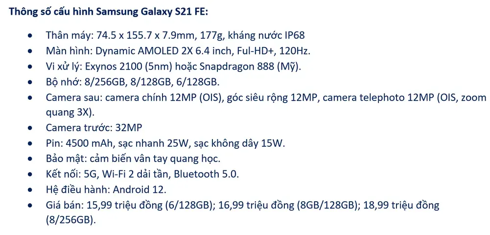 5 điểm nổi bật nhất của Samsung Galaxy S21 FE