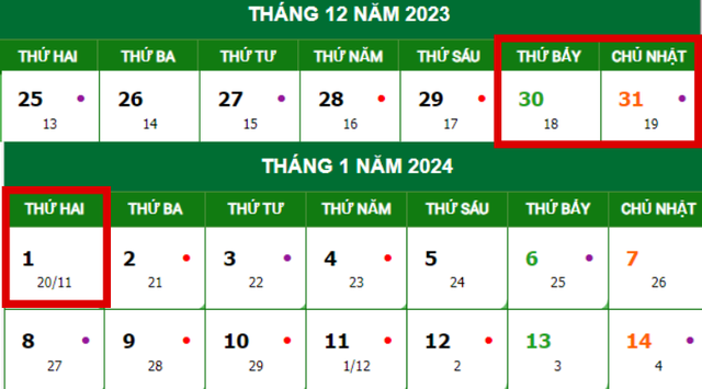 Lịch nghỉ Tết Dương lịch năm 2024 mới nhất