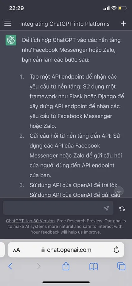 ChatGPT bày cách tích hợp ChatGPT vào Zalo, Facebook Messenger