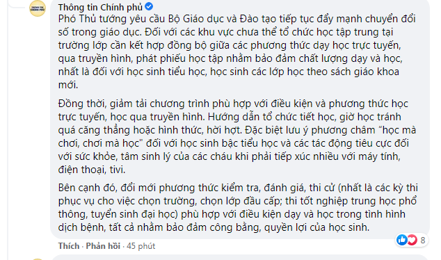 Chính phủ yêu cầu giảm tải chương trình phù hợp với học trực tuyến