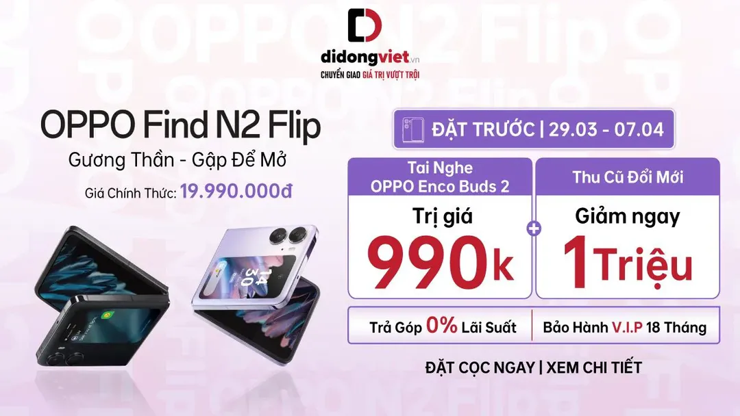 Di Động Việt nhận đặt trước OPPO Find N2 Flip với ưu đãi lên đến 5 triệu đồng