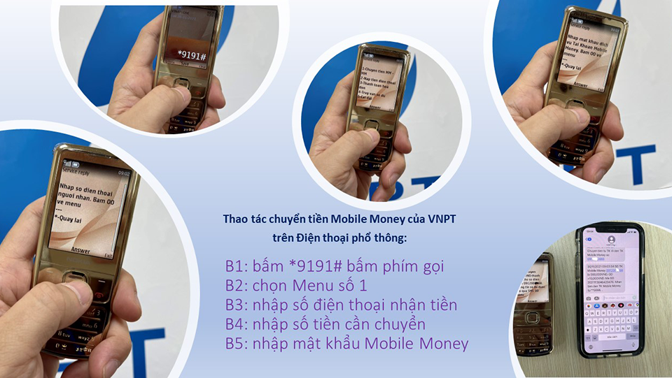 Cách dùng dịch vụ Mobile Money của VNPT trên điện thoại cục gạch và smartphone