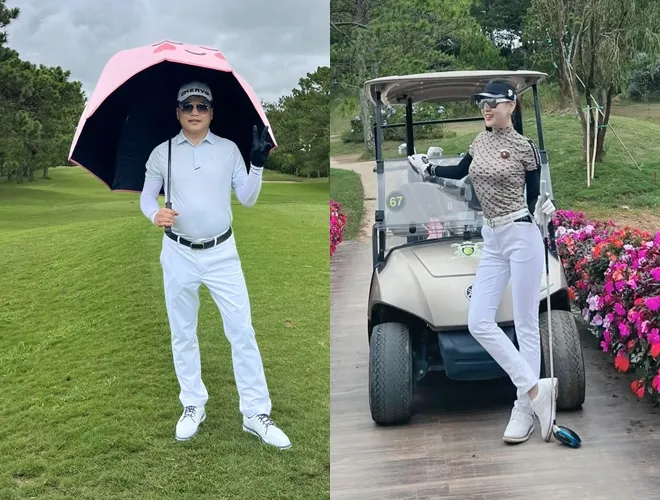 Hậu drama, Shark Bình và Phương Oanh "ôm ấp" đi đánh golf sưởi ấm tình cảm