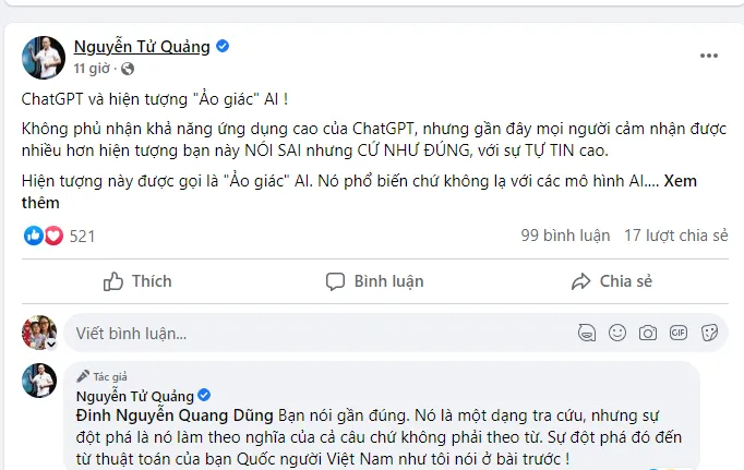 Hiện tượng "Ảo giác" AI mà CEO Nguyễn Tử Quảng đề cập là gì?