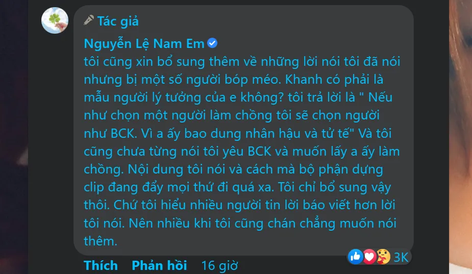 Nam Em lên tiếng chính thức về tin đồn tình ái với Bạch Công Khanh, người Nam Em chọn làm hình mẫu lý tưởng