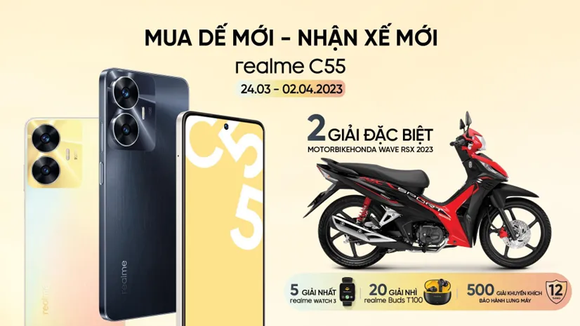 realme C55 chính thức mở bán tại Việt Nam, giảm trực tiếp 300.000 đồng và cơ hội trúng Honda Wave RSX