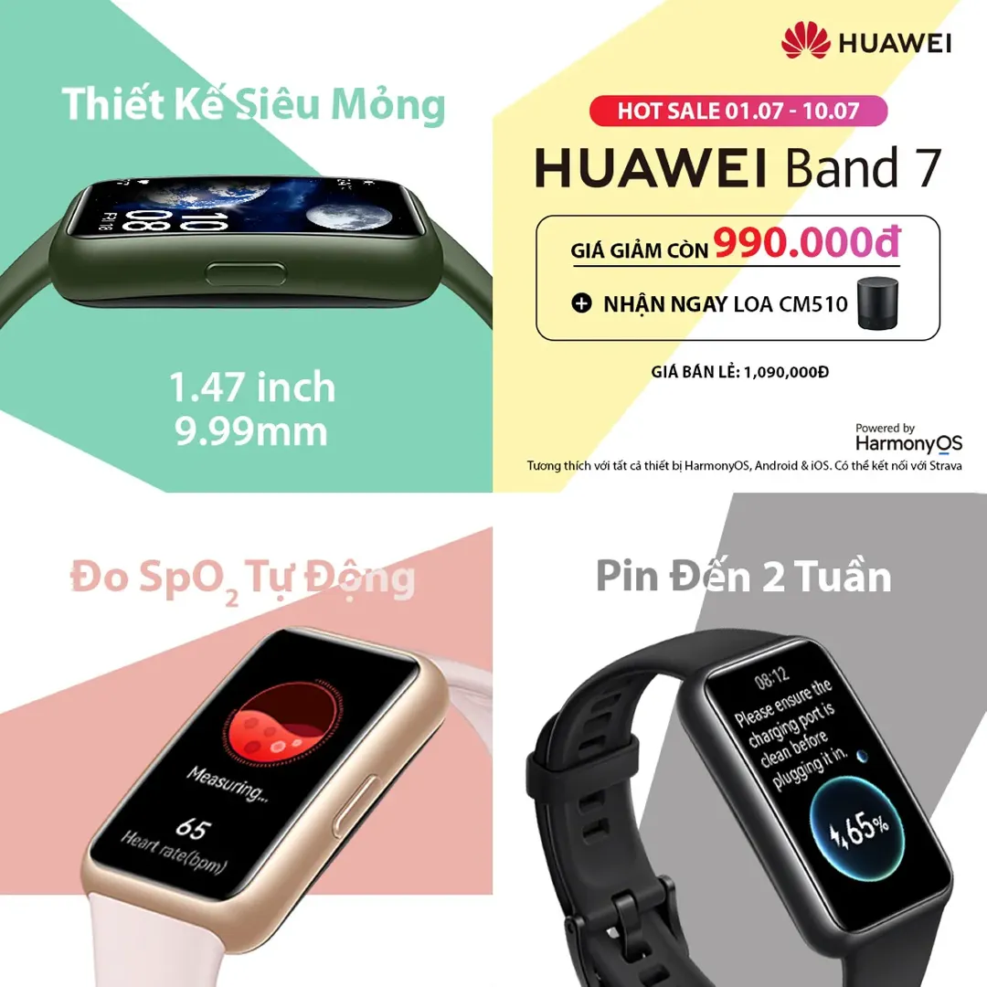 Huawei Band 7 ra mắt tại Việt Nam: đối đầu Mi Band 7, giá 1,09 triệu đồng