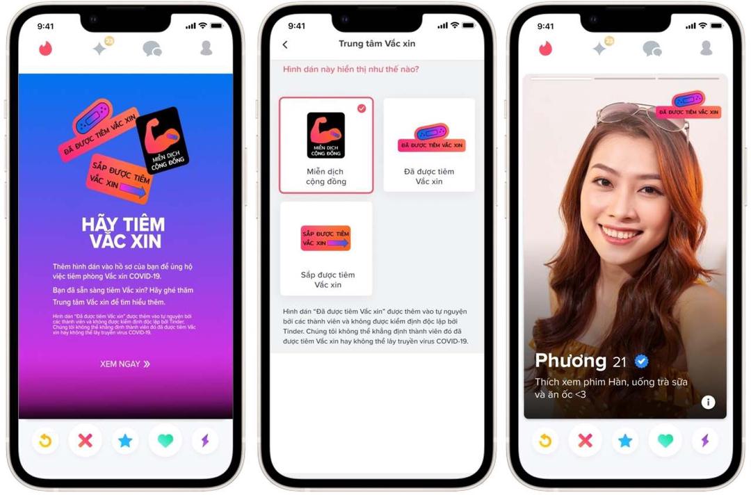 Các thành viên Tinder tại Việt Nam nay có thể thêm tình trạng tiêm chủng trên hồ sơ 