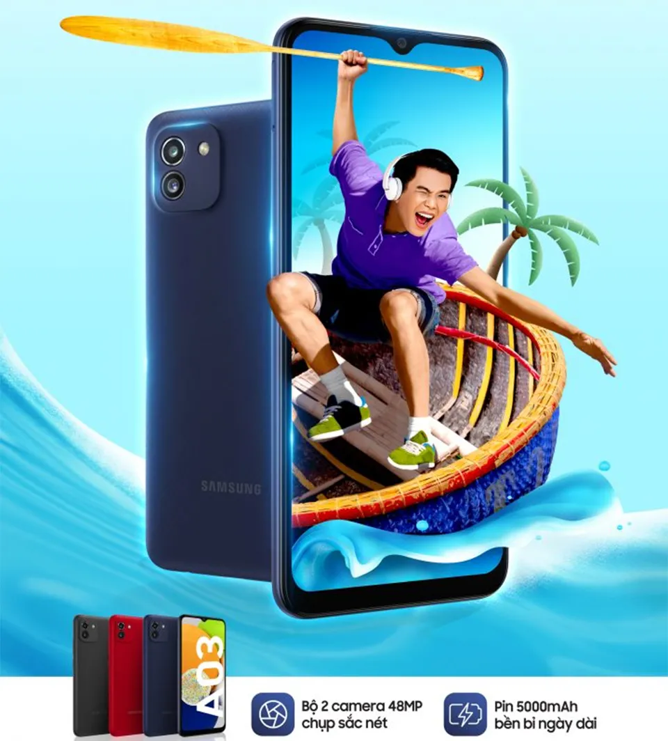 Galaxy A03 lên kệ giá 3 triệu đồng ở Việt Nam, pin 5.000 mAh và camera 48MP Galaxy A03 lên kệ giá 3 triệu đồng ở Việt Nam, pin 5.000 mAh và camera 48MP