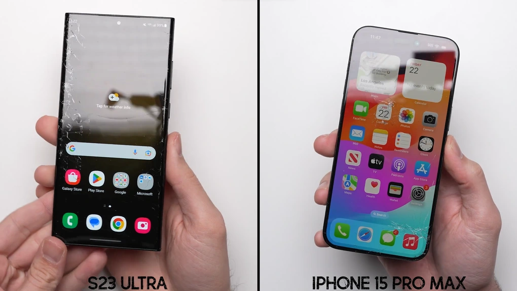 Test độ bền iPhone 15 Pro Max và Galaxy S23 Ultra: Khung titan có làm nên chuyện? Test độ bền iPhone 15 Pro Max và Galaxy S23 Ultra: Khung titan có làm nên chuyện?