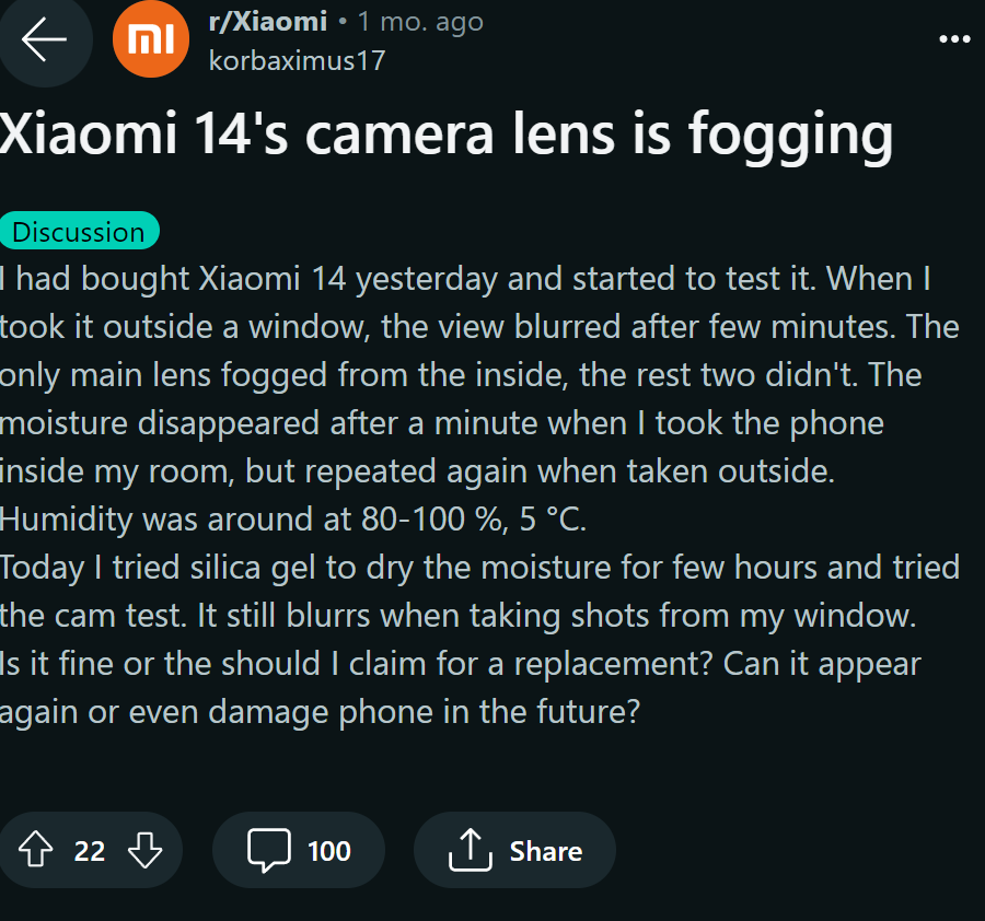 Người dùng Việt Nam tố Xiaomi 14 series bị đọng sương ở camera, đến cả nước ngoài cũng bị Người dùng Việt Nam tố Xiaomi 14 series bị đọng sương ở camera, đến cả nước ngoài cũng bị