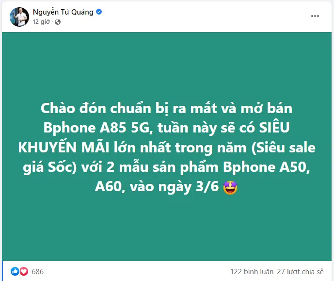Bphone A50, A60 siêu khuyến mãi lớn nhất trong năm: chỉ từ 3,9 triệu đồng, kèm tai nghe không dây 1,5 triệu Bphone A50, A60 siêu khuyến mãi lớn nhất trong năm: chỉ từ 3,9 triệu đồng, kèm tai nghe không dây 1,5 triệu