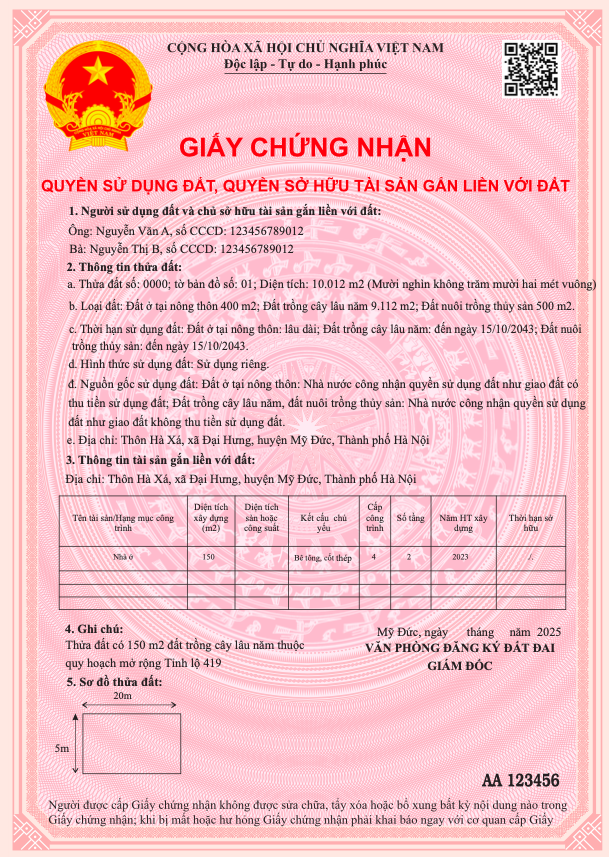 Đề xuất in mã QR trên giấy chứng nhận quyền sử dụng đất Đề xuất in mã QR trên giấy chứng nhận quyền sử dụng đất
