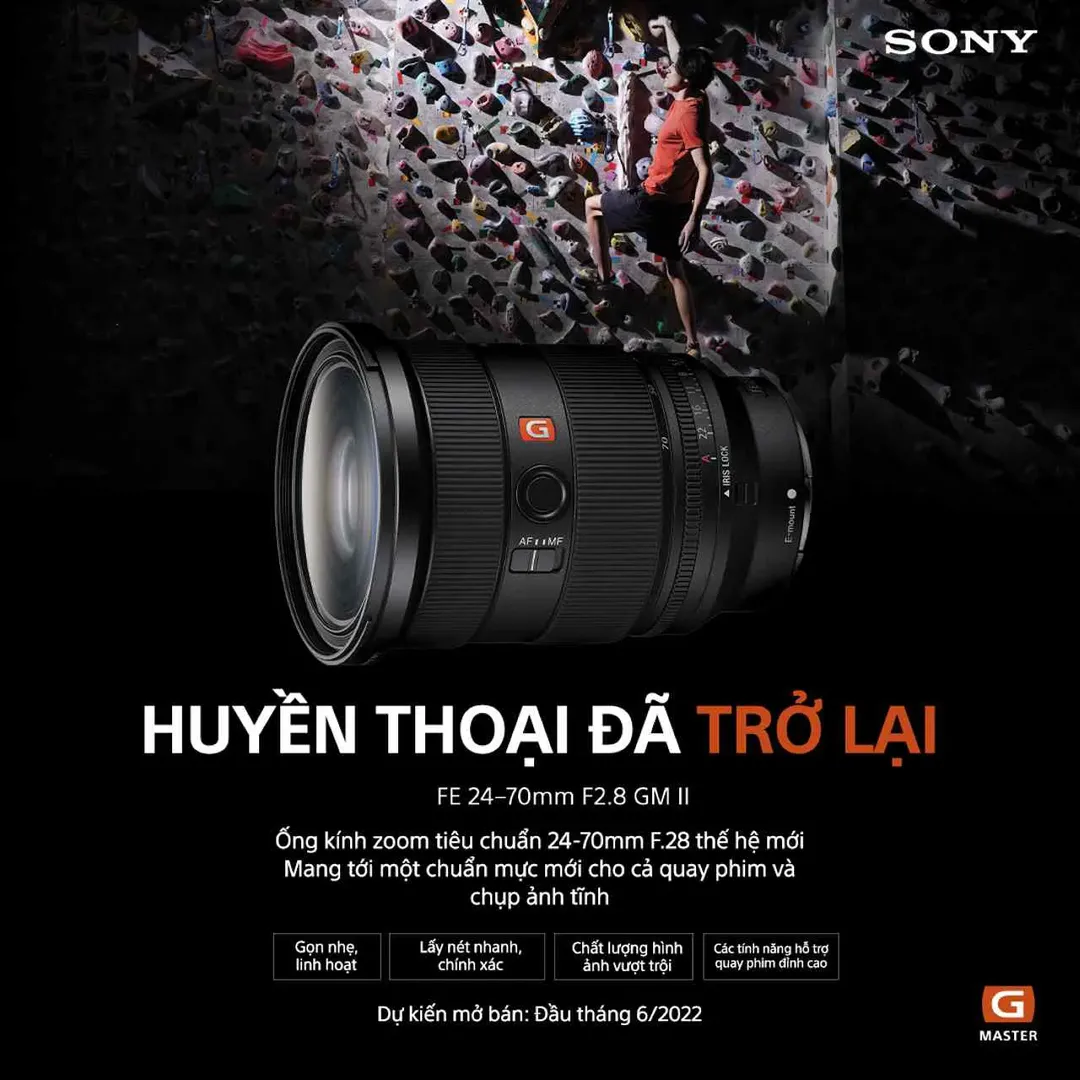 Sony trình làng FE 24-70mm 2.8 GM II: ống kính zoom tiêu chuẩn khẩu độ F2.8 nhỏ và nhẹ nhất thế giới Sony trình làng FE 24-70mm 2.8 GM II: ống kính zoom tiêu chuẩn khẩu độ F2.8 nhỏ và nhẹ nhất thế giới