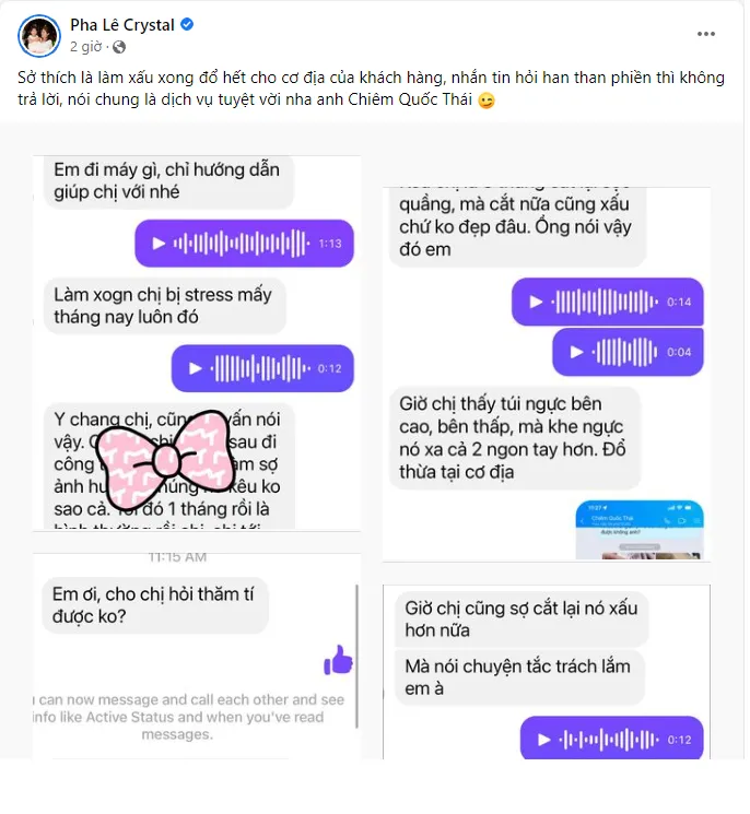 Drama bơm mông, nâng ngực tình tiết mới: Pha Lê chỉ trích Chiêm Quốc Thái “làm xấu xong đổ hết cho cơ địa của khách hàng” Drama bơm mông, nâng ngực tình tiết mới: Pha Lê chỉ trích Chiêm Quốc Thái “làm xấu xong đổ hết cho cơ địa của khách hàng”