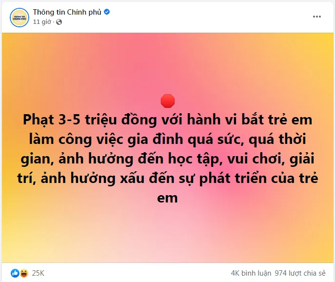Bắt trẻ em làm việc nhà quá sức bị phạt 3-5 triệu, cộng đồng mạng dậy sóng Bắt trẻ em làm việc nhà quá sức bị phạt 3-5 triệu, cộng đồng mạng dậy sóng