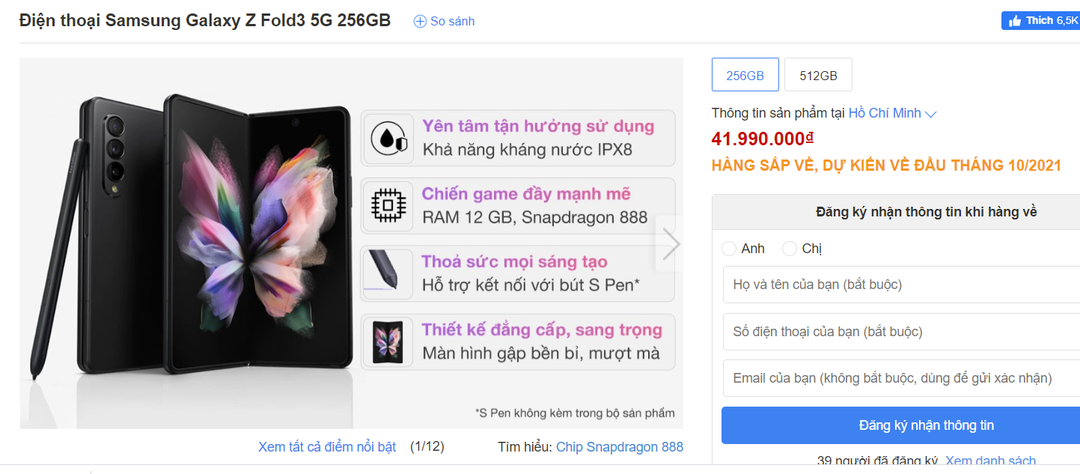 Galaxy Z Fold3 dừng đặt hàng ở Việt Nam vì cầu vượt cung Galaxy Z Fold3 dừng đặt hàng ở Việt Nam vì cầu vượt cung
