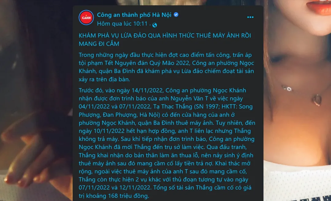 Thuê máy ảnh rồi đem cầm trả nợ, thanh niên lừa đảo cả trăm triệu đồng Thuê máy ảnh rồi đem cầm trả nợ, thanh niên lừa đảo cả trăm triệu đồng