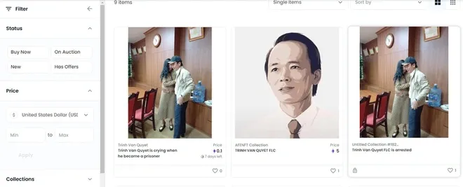 Hình NFT ông Trịnh Văn Quyết được bán với giá gần 17.000 USD Hình NFT ông Trịnh Văn Quyết được bán với giá gần 17.000 USD
