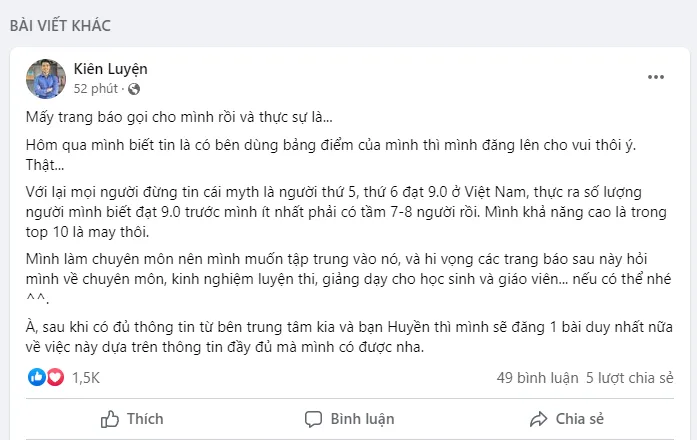 Hàng loạt trang báo gỡ thông tin Nữ sinh Nghệ An đạt 9.0 IELTS Hàng loạt trang báo gỡ thông tin Nữ sinh Nghệ An đạt 9.0 IELTS