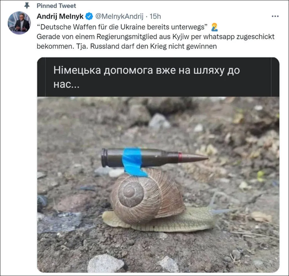 Đại sứ Ukraine tại Đức đăng bức ảnh này, ám chỉ Đức chậm như sên Đại sứ Ukraine tại Đức đăng bức ảnh này, ám chỉ Đức chậm như sên