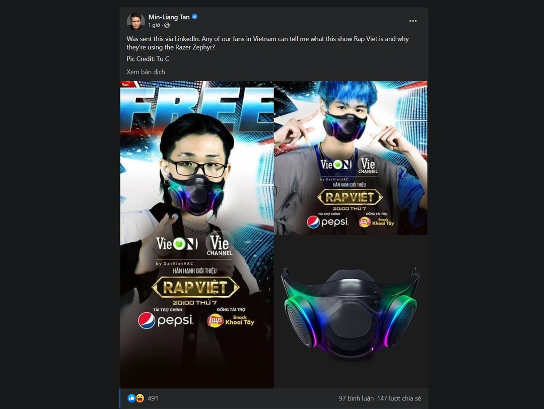 CEO Razer thắc mắc về chiếc khẩu trang trong Rap Việt CEO Razer thắc mắc về chiếc khẩu trang trong Rap Việt