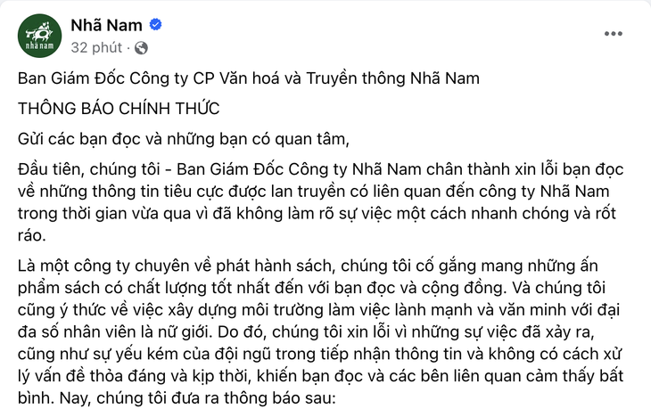 Giám đốc công ty sách Nhã Nam bị tạm dừng công việc, gỡ “tâm thư” sau cáo buộc quấy rối nhân viên nữ Giám đốc công ty sách Nhã Nam bị tạm dừng công việc, gỡ “tâm thư” sau cáo buộc quấy rối nhân viên nữ