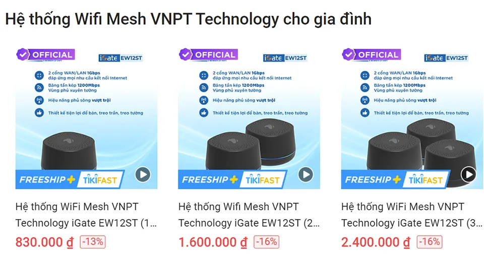 Bộ Wi-Fi mesh mới của VNPT Technology lên kệ trên các sàn thương mại điện tử Bộ Wi-Fi mesh mới của VNPT Technology lên kệ trên các sàn thương mại điện tử
