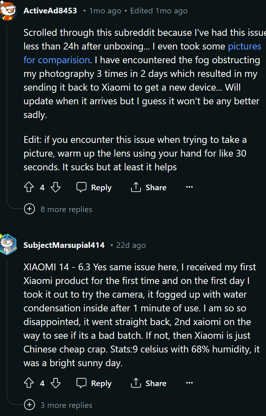 Người dùng Việt Nam tố Xiaomi 14 series bị đọng sương ở camera, đến cả nước ngoài cũng bị Người dùng Việt Nam tố Xiaomi 14 series bị đọng sương ở camera, đến cả nước ngoài cũng bị