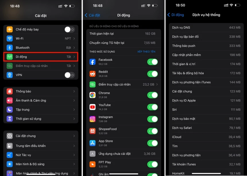 Cách tìm ứng dụng đang ngốn nhiều dữ liệu 4G nhất trên iPhone Cách tìm ứng dụng đang ngốn nhiều dữ liệu 4G nhất trên iPhone