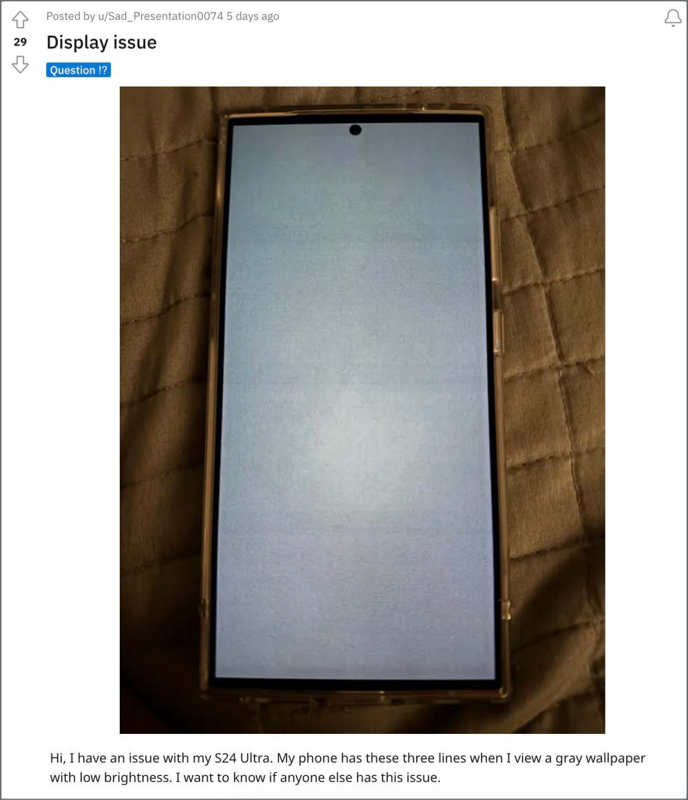 Flagship 1.300 USD của Samsung dính lỗi mới: màn hình Galaxy S24 Ultra nhiễu hạt, đục ngầu đầy sạn Flagship 1.300 USD của Samsung dính lỗi mới: màn hình Galaxy S24 Ultra nhiễu hạt, đục ngầu đầy sạn
