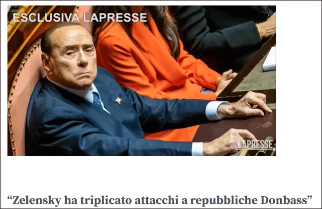 Cựu Thủ tướng Ý Silvio Berlusconi: Đừng đổ lỗi cho Putin về xung đột Nga-Ukraine, hãy đổ lỗi cho Zelensky Cựu Thủ tướng Ý Silvio Berlusconi: Đừng đổ lỗi cho Putin về xung đột Nga-Ukraine, hãy đổ lỗi cho Zelensky