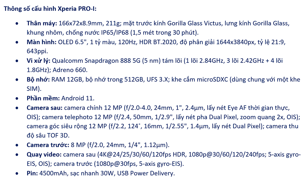 Sony Xperia PRO-I và Xperia 5 III ra mắt tại Việt Nam, giá 26 và 41 triệu đồng Sony Xperia PRO-I và Xperia 5 III ra mắt tại Việt Nam, giá 26 và 41 triệu đồng