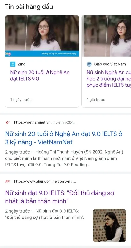 Hàng loạt trang báo gỡ thông tin Nữ sinh Nghệ An đạt 9.0 IELTS Hàng loạt trang báo gỡ thông tin Nữ sinh Nghệ An đạt 9.0 IELTS