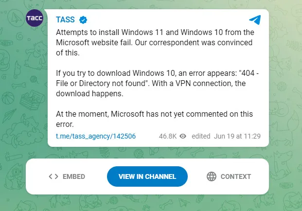 Dân Nga hết đường tải Windows 10 và Windows 11 chính thức Dân Nga hết đường tải Windows 10 và Windows 11 chính thức