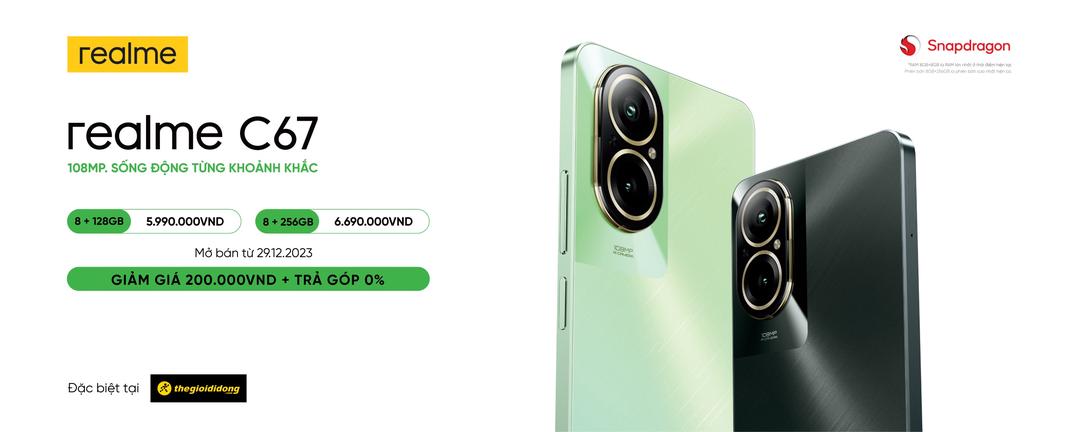 realme C67 chính thức mở bán: điện thoại chính hãng dưới 6 triệu đầu tiên tại Việt Nam có camera 108MP zoom 3X, hỗ trợ cả kháng bụi kháng nước realme C67 chính thức mở bán: điện thoại chính hãng dưới 6 triệu đầu tiên tại Việt Nam có camera 108MP zoom 3X, hỗ trợ cả kháng bụi kháng nước